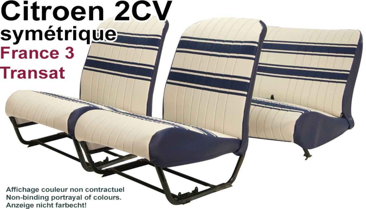 Sitzbezug 2CV (France 3 - Transat)) vorne + hinten. Symmetrische Rückenlehnen. Stoff: weiß mit blauen Streifen