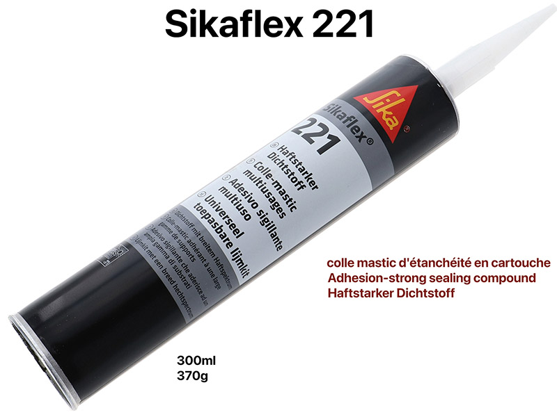 Sikaflex 221, 300ml, Kartusche. Haftstarke Dichtmasse, zum Abdichten von Blechüberlappungen (Blechfugen). Farbe: schwarz. Überlackierbar.