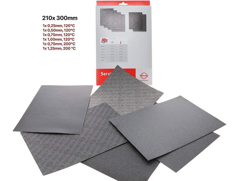 Universal Dichtungspapierset, mit und ohne metallischen Träger! Zum Herstellen von eigenen Dichtungen! Größe DINA4. Original "REINZ".