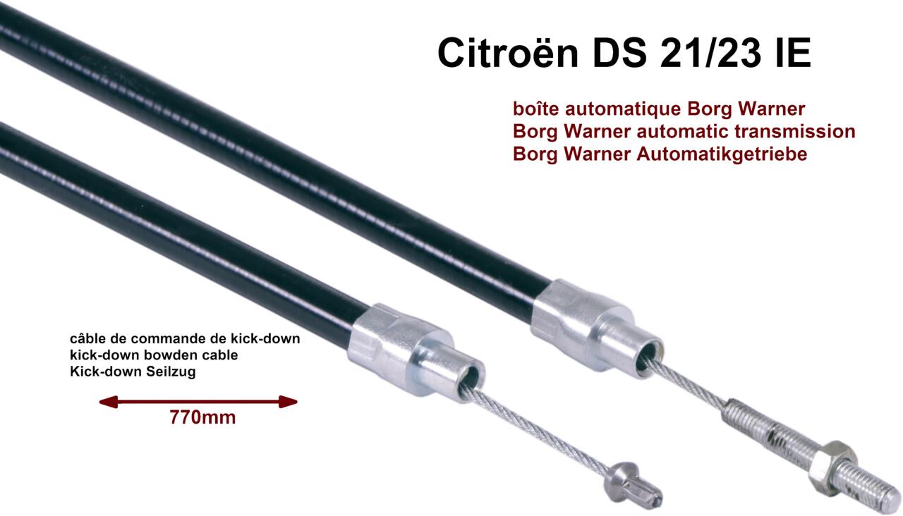 Kick-Down Seilzug, für Borg Warner Automatikgetriebe. Passend für Citroen DS 21/23 IE. Länge über alles: 770mm.