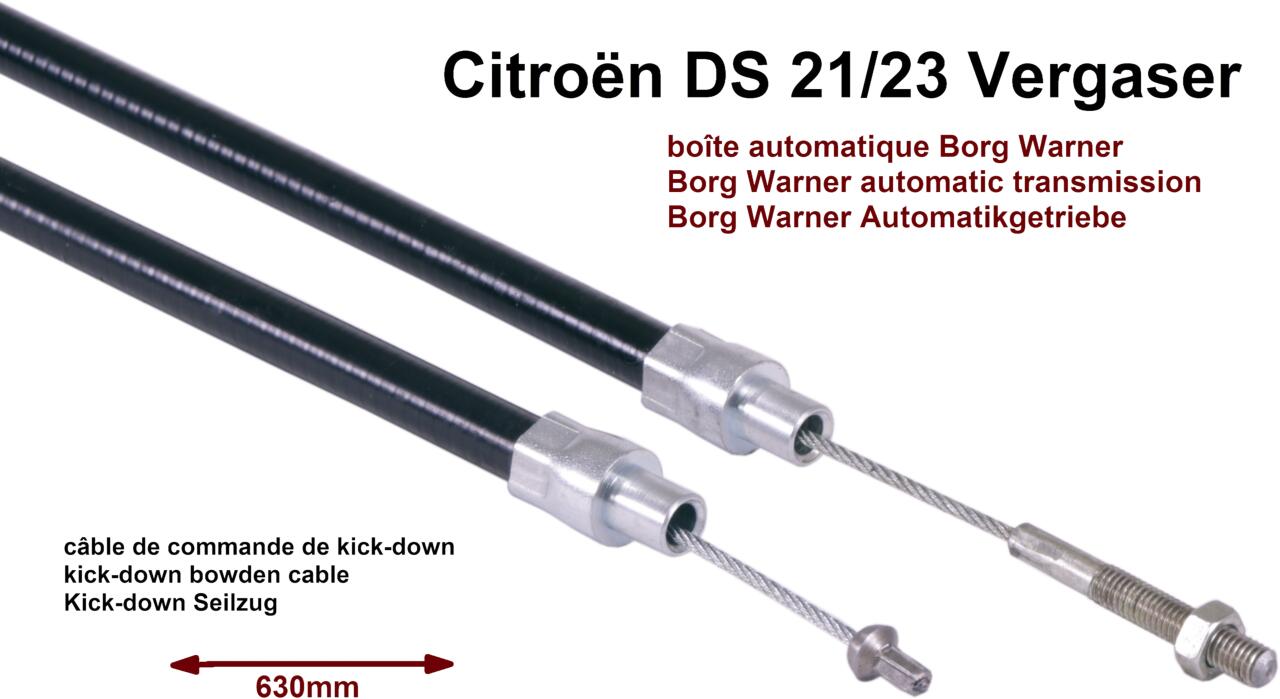 Kick-Down Seilzug, für Borg Warner Automatikgetriebe. Passend für Citroen DS 21/23 Vergasermotor. Länge: 630mm. Or. Nr. 2D5422688A