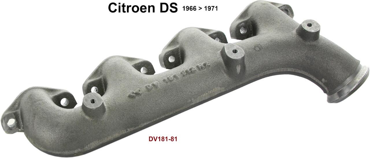 Auslasskrümmer (Auspuffkrümmer), mit Befestigung für ein Hitzeschutzblech. 4 in 1 Krümmer. Passend für Citroen DS, von Baujahr 1966 bis 1971. Or