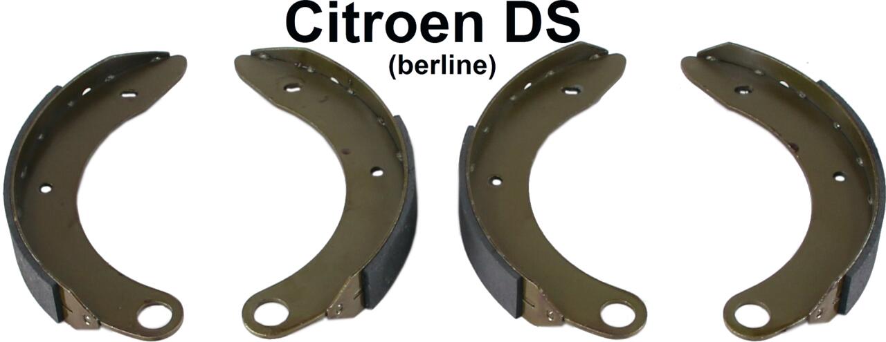 Bremsbacken hinten (4 Stück, für beide Seiten). Passend für Citroen DS Berline (Limousine)! Verbaut von Baujahr 1955 bis 1975. Durchmesser: 255mm