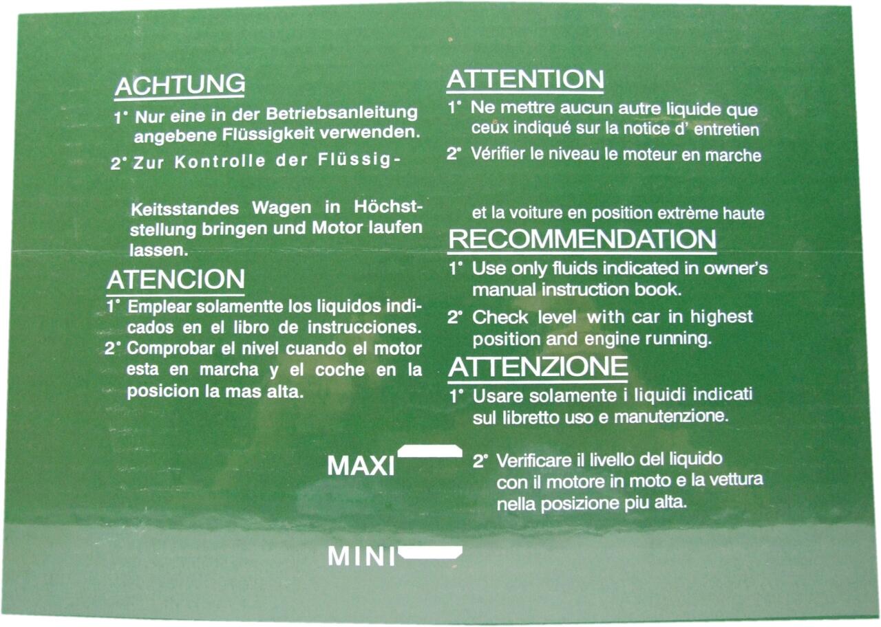 Aufkleber, für den LHM Hydraulikbehälter. Der Aufkleber ist transparent, mit weißer Schrift. Passend für Citroen DS.