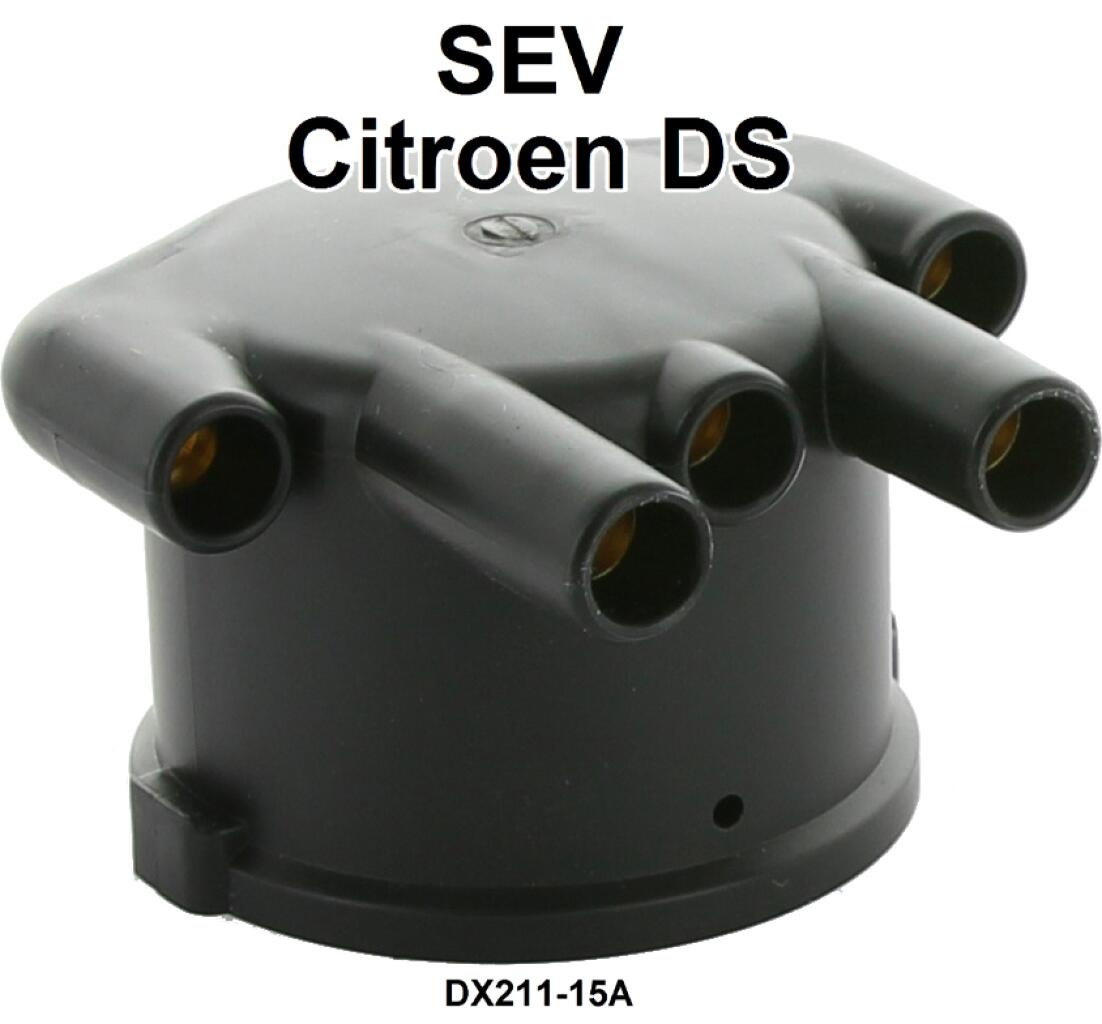 SEV, Verteilerkappe. Waagerecht nebeneinander liegende Zündkabeleingänge. Passend für Citroen DS, bis Baujahr 03/1972. Innendurchmesser: 63,0mm