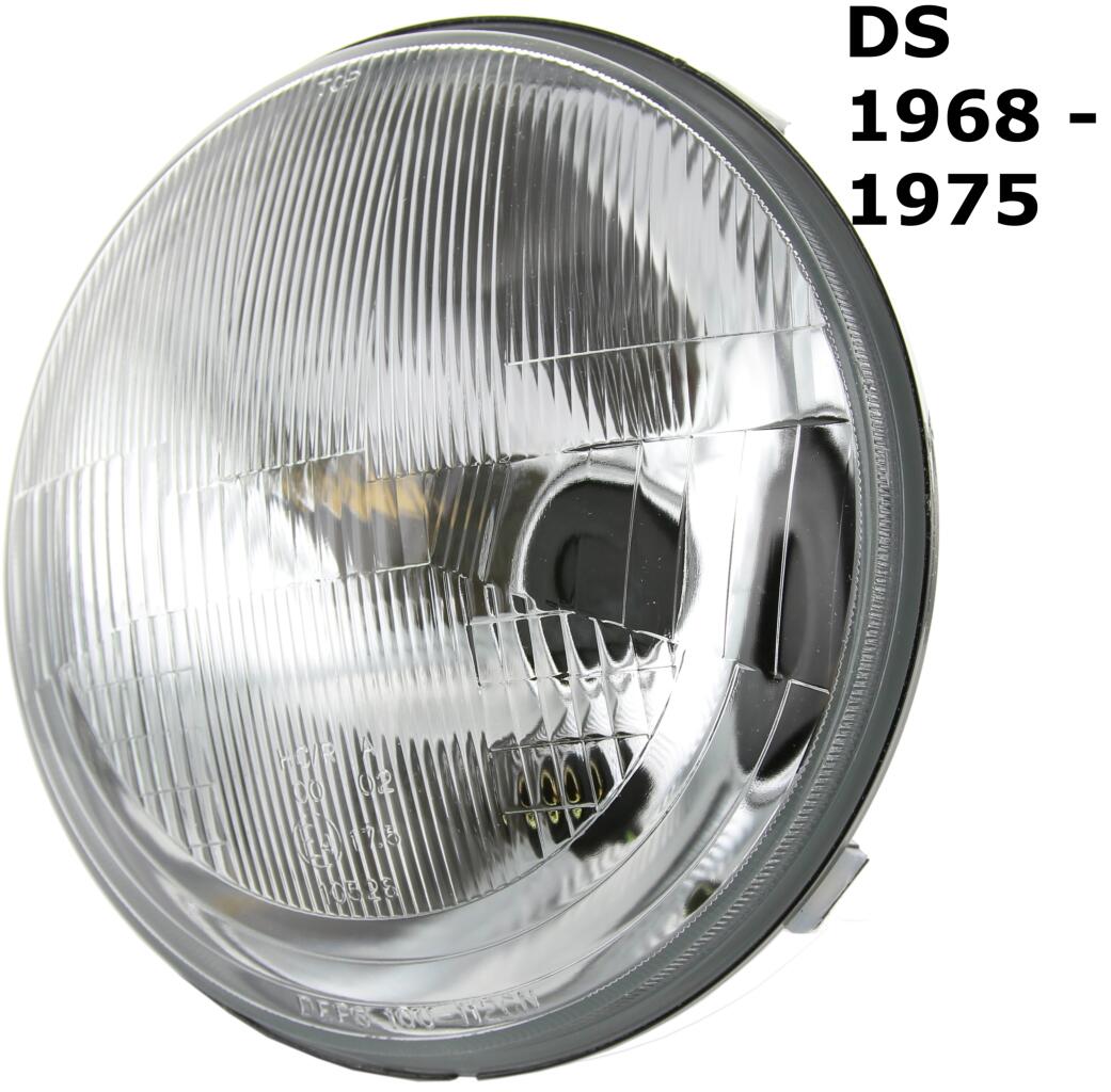 Hauptscheinwerfer H4. Passend für Citroen DS, ab Baujahr 1968. Durchmesser über alles: 190mm. Guter Nachbau. Or. Nr. DX541-4WDX