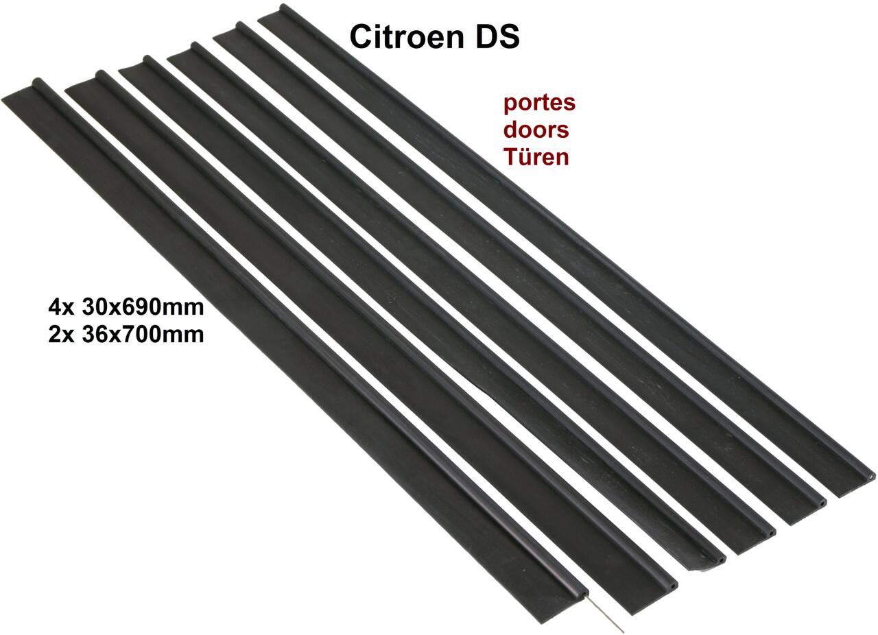 Gummidichtung mit Drahteinlage (1 Satz für die Türen). Passend für Citroen DS. Bestehend aus: 2x Dichtung 700x36mm. 4x Dichtung 690x30mm