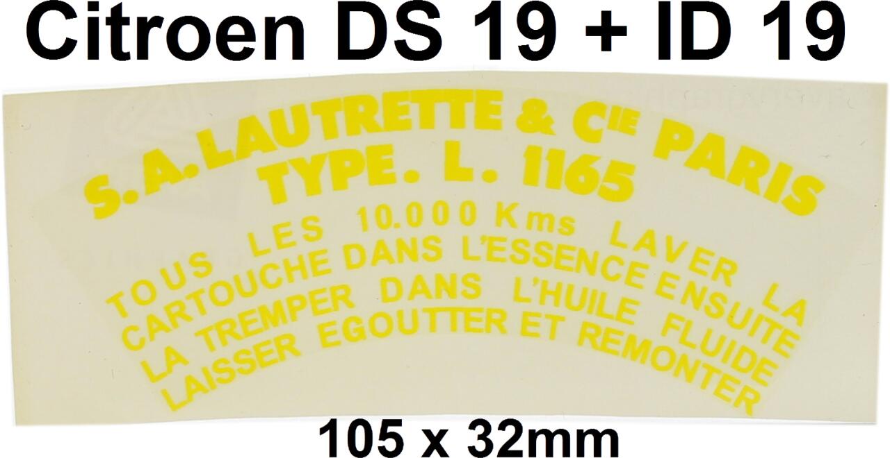 Aufkleber transparent, gelbe Schrift. Für den Luftfilter. Passend für Citroen DS + ID.