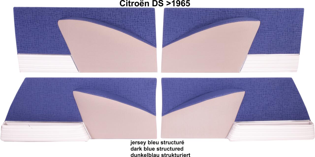 DS >65, Türverkleidungen (4 Stück). Passend für Citroen DS, bis Baujahr 1965. Farbe dunkelblau struktuiert (heller als unsere Nummer 38567)!