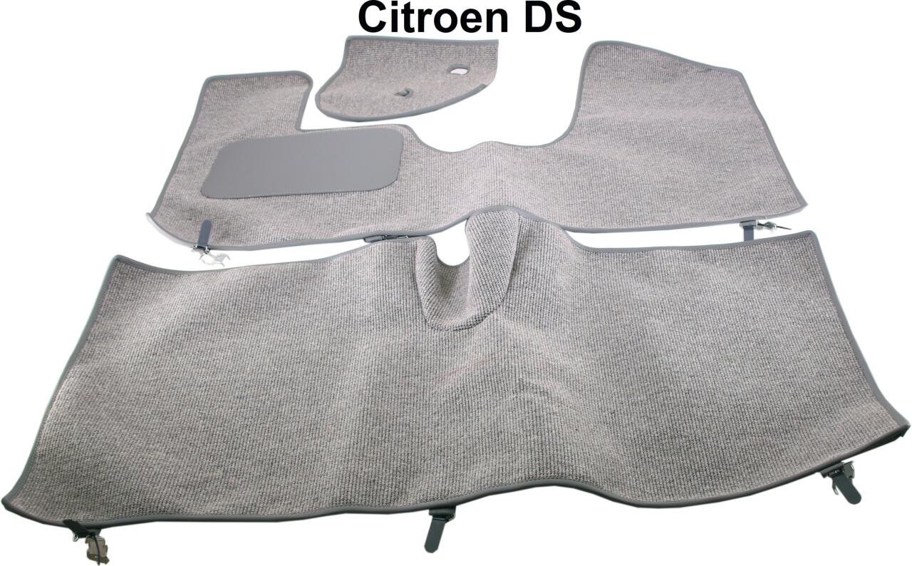 Teppichmatte in hellgrau. Material Optik: Schlinge. Originalgetreue Nachfertigung! Passend für Citroen DS mit Bremsknopf (Pilz - Champion)
