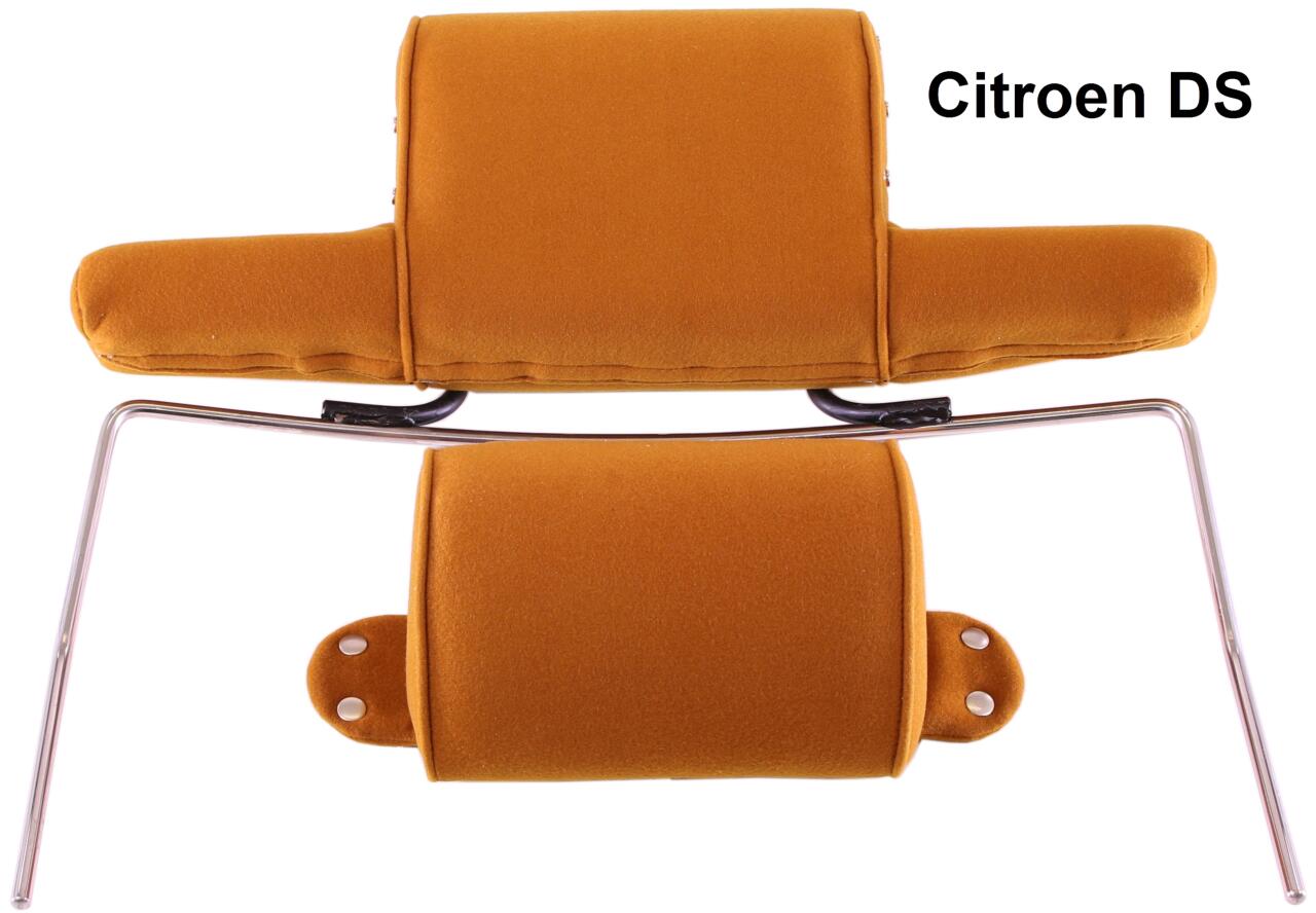 Kopfstütze breit, passend für Citroen DS (2-teilig). Ocker (caramel), farblich passend zu Sitzbezügen 38322 (Blockies). Per Stück.