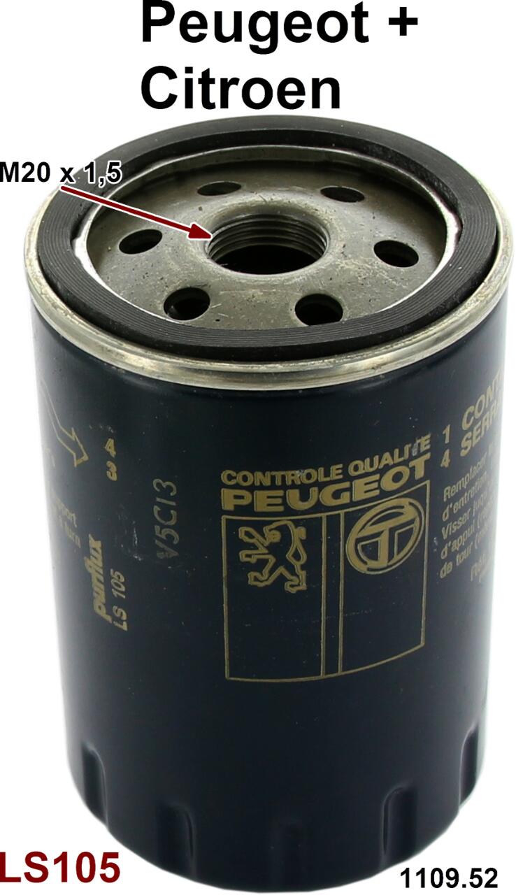 Ölfilter LS105. Passend für Citroen CX 1 Serie, Benziner + Diesel. C35/Peugeot J5 2,5D, Talbot Express 2,5D. Höhe 100mm, Anschluß M20x1,5