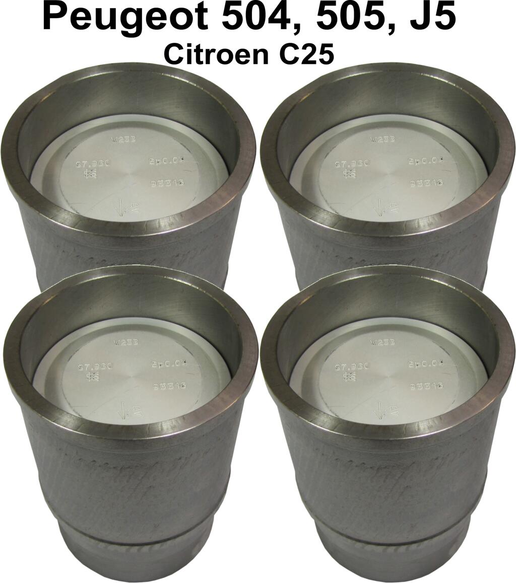 P 504/505/J7/J5/25, Kolben + Zylinder (4 Stück). Passend für Peugeot + Citroen C25. Motor: XM7T 169B. Bohrung: 84mm. Hubraum: 1796ccm. Kolbenringe: