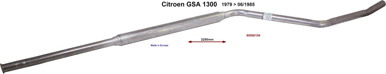 Auspuffrohr lang, mit Schalldämpfer (zwischen Y-Rohr und Endschalldämpfer). Passend für Citroen GSA 1300, von Baujahr 1979 bis 06/1985. Or. Nr