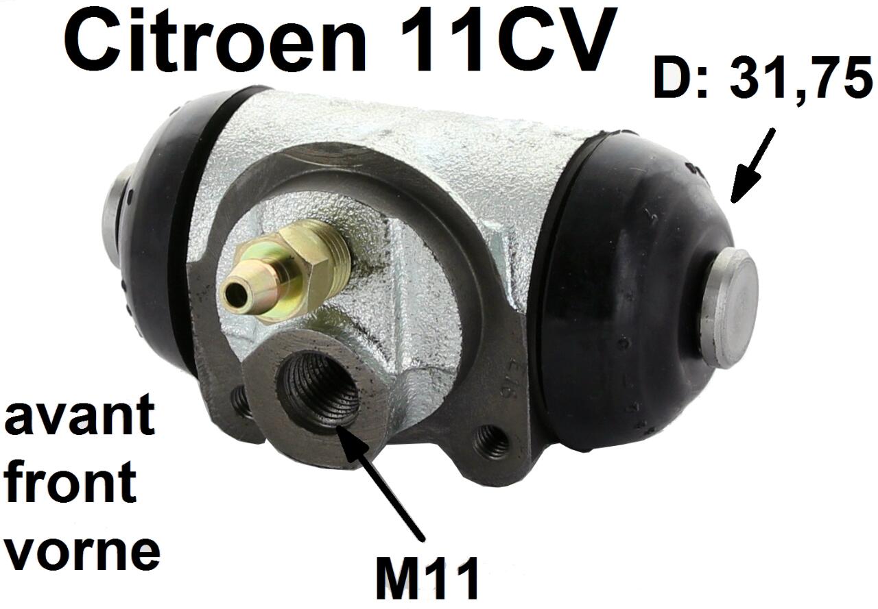 Radbremszylinder vorne. 1,25 Zoll (31,75mm) Kolben. Passend für Citroen 11CV, von Baujahr 1937 bis 1957. Ankerplattenbohrung: 36,0mm