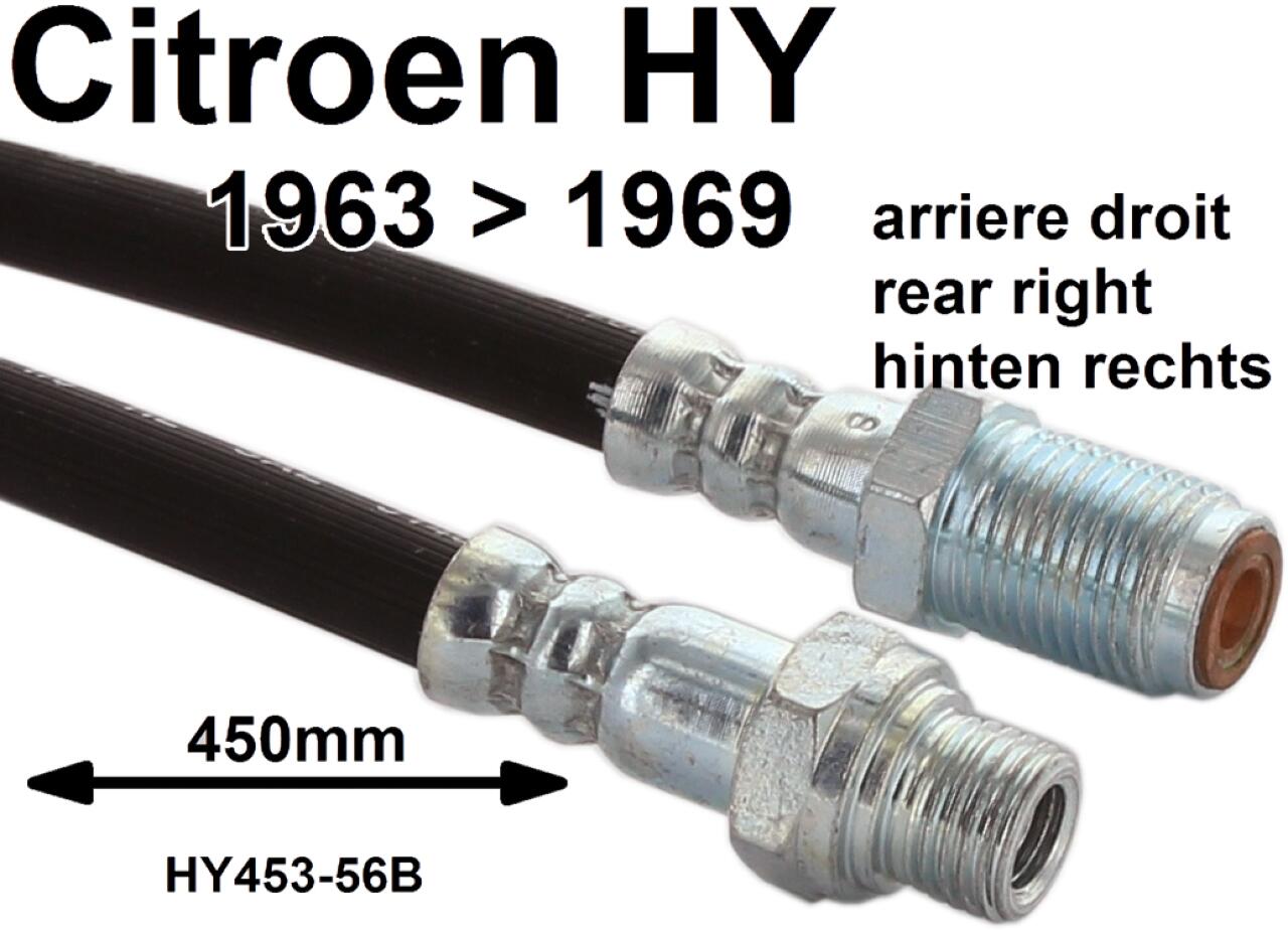 Bremsschlauch hinten rechts. Passend für Citroen HY, von Baujahr 1963 bis 1969. Or. Nr. HY453-56B. Made in France