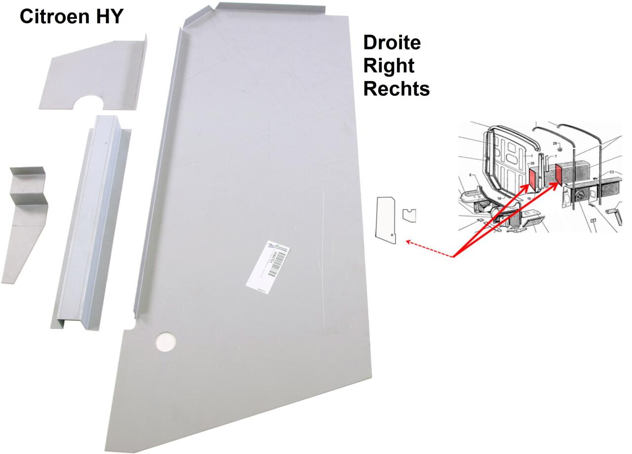Radkasten Stirnwandblech rechts + mittiges Blech im rechten Radkasten. Passend für Citroen HY. Or. Nr. H821-93A