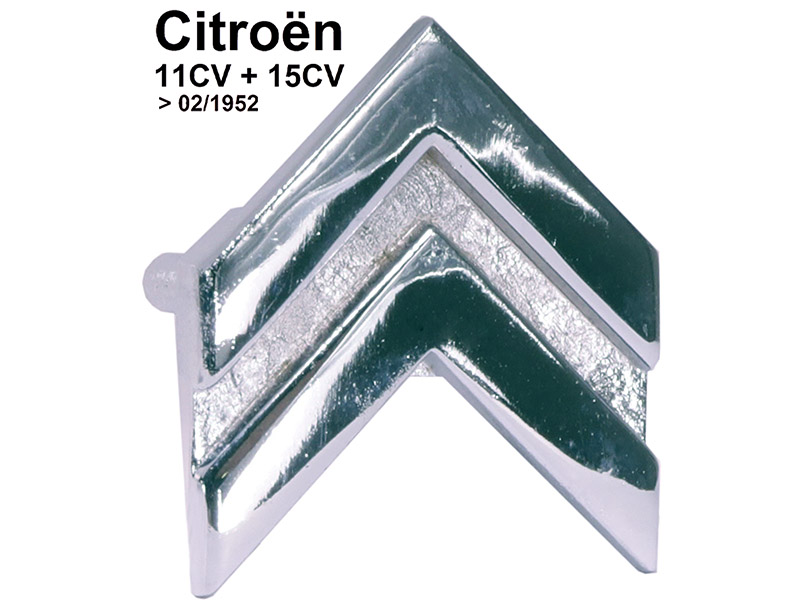 Citroen Emblem (Chevron) am Armaturenbrett. Passend für Citroen 11CV + 15CV, bis Baujahr 02/1952. Or. Nr. 802594. Abmessung: 38 x 40mm