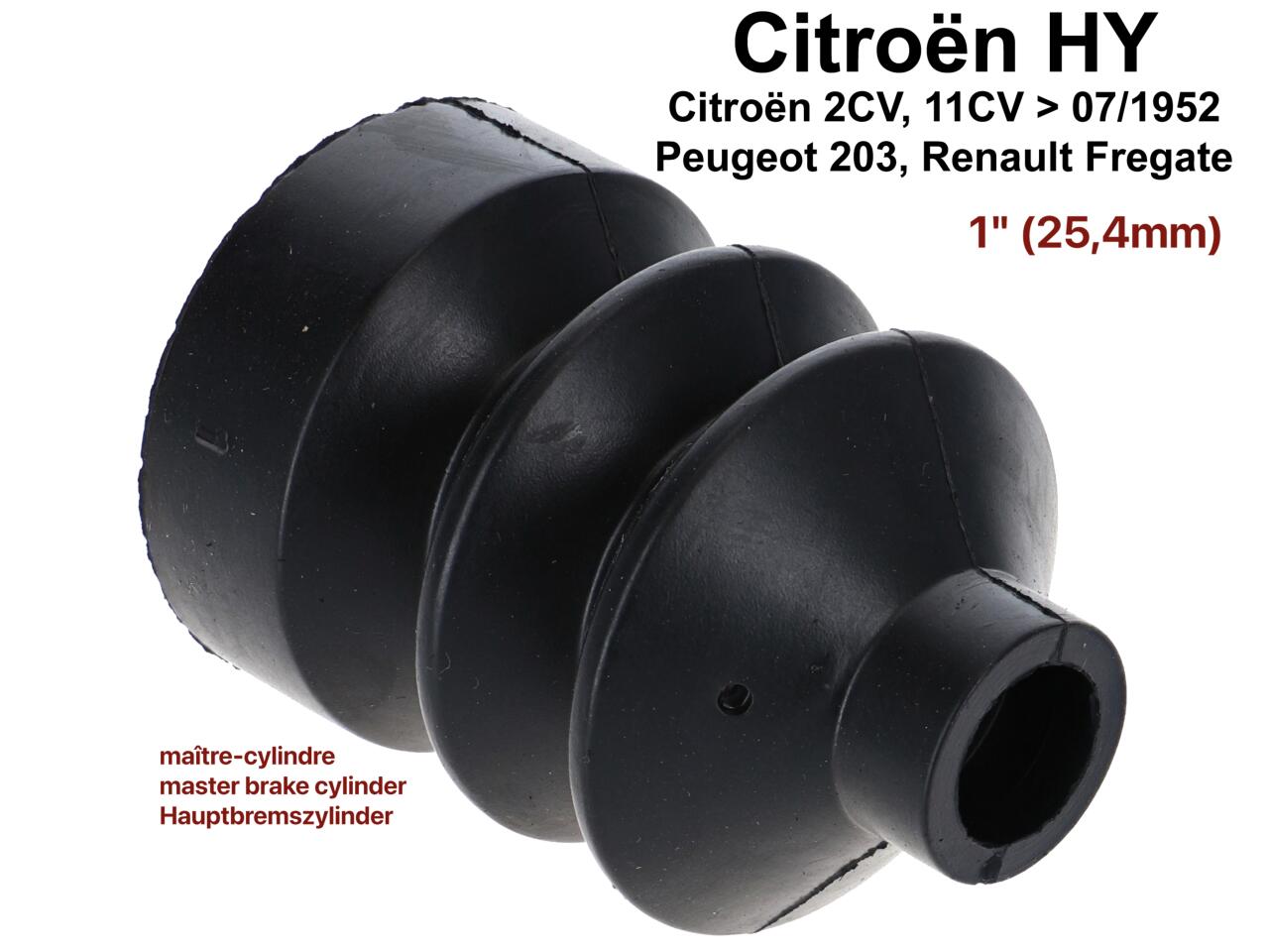 Manschette für den Hauptbremszylinder (für 1 Zoll (25,4mm) Hauptbremszylinder). Passend für Citroen 11CV bis Baujahr 07/1952. Citroen HY