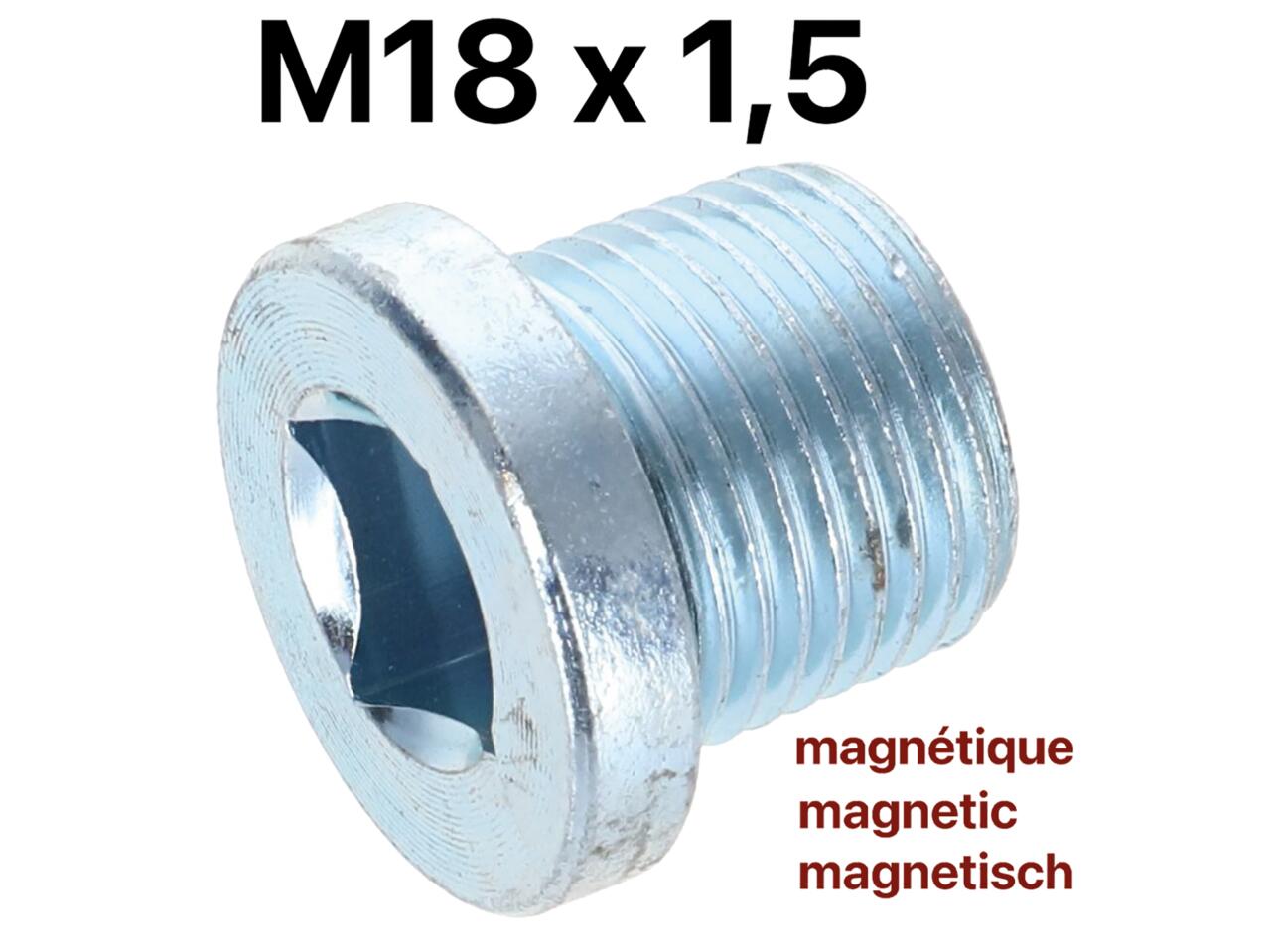 Ölablaßschraube magnetisch (Motor, Peugeot Getriebe, Peugeot Hinterachse). Gewinde: M18 x 1,5mm (Innenvierkant). Passend für Peugeot 203, 403, 404