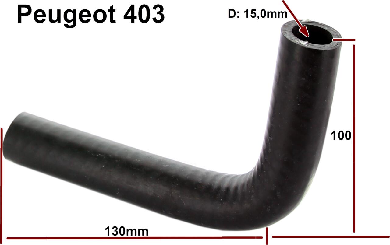 P 403, Kühlerschlauch 90° Kurve, für die Heizung. Passend für Peugeot 403. Anschlüsse beidseitig: 15mm