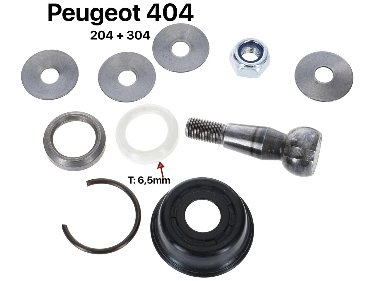 P 204/304/404, Spurstangenkopf Reparatursatz. Passend für Peugeot 204, 304 + 404. Gewinde M10, Länge 58mm, Kugelkopfdurchmesser 22mm - 14mm hoch