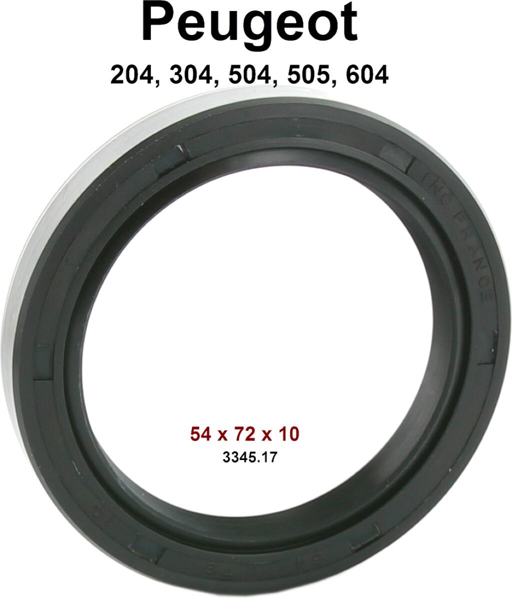 P 204/304/504/505, Radlager Simmerring. Abmessung: 54 x 72 x 10mm (Radlager Innenseite). Passend für Peugeot 204, 304, 504, 505, 604. Or. Nr. 3345.17