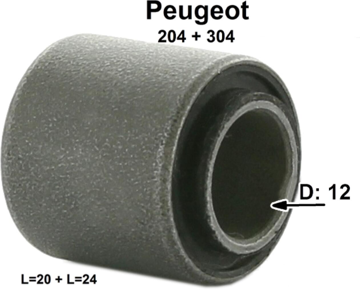 P 204/304, Silentbuchse für das Zahnstangenendstück von dem Lenkgetriebe. Passend für Peugeot 204 + 304. Innendurchmesser: 12mm. Außendurchmesser: