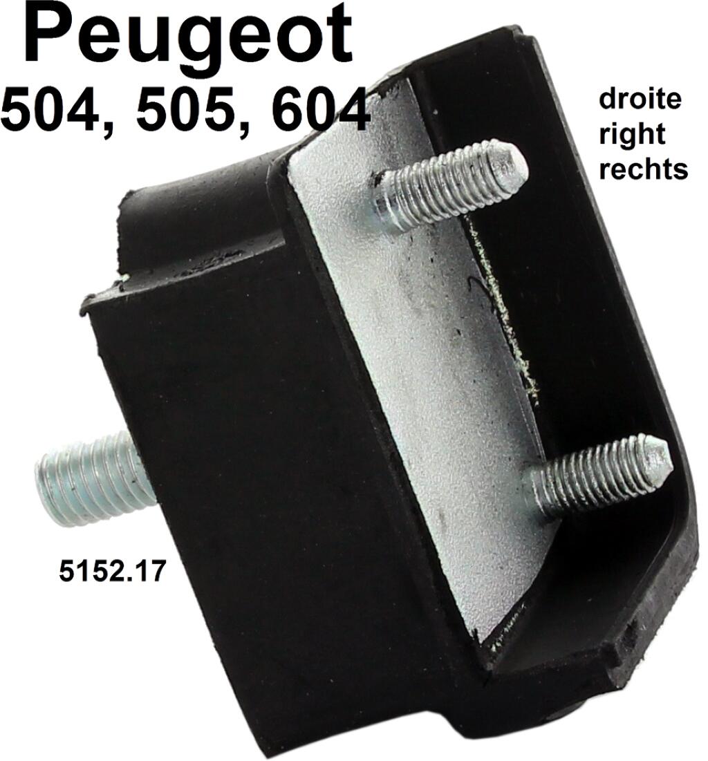 P 504/505/604, Aufnahme (Halterung) Hinterachse, rechts (Gummi-Metallhalter). Abmessung: 45 x 69 x 44mm. Passend für Peugeot 504, 505, 604. Or. Nr