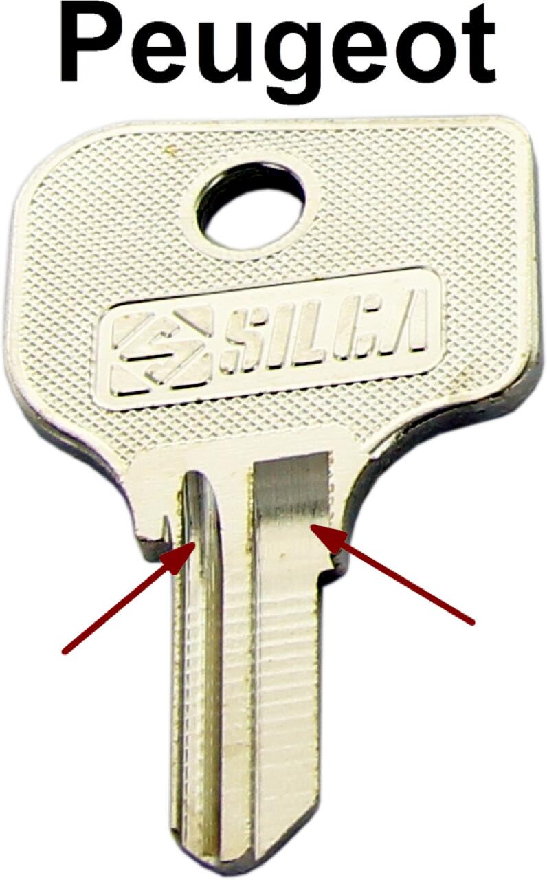 Schlüsselrohling für Zündschloss + Türschloss. Passend für Peugeot 104. 204 ab 1965. 304 ab 1969. 305 von 1978 bis 1980. 404 ab 1965