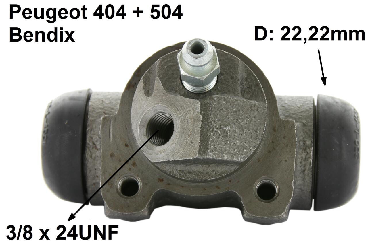 P 404/504, Radbremszylinder hinten rechts, passend für Peugeot 404, ab Baujahr 5/1968. Peugeot 504 (1,9 + 2,1 Diesel), von Baujahr 1970 bis 1975