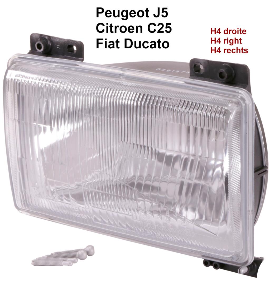 J5/C25/Ducato, Scheinwerfer H4 rechts, ohne Leuchtweitenregulierung. Peugeot J5 + Citroen C25. Or. Nr. 6205A8