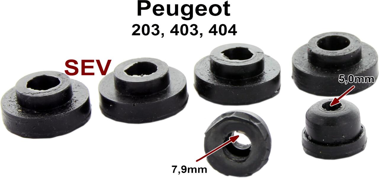P 203/403/404, Dichtungen (6 Stück) für die SEV Wischerachsen. Für Durchmesser: 5,0mm. Verschraubung: 7,9mm. Passend für Peugeot 203, Peugeot 403