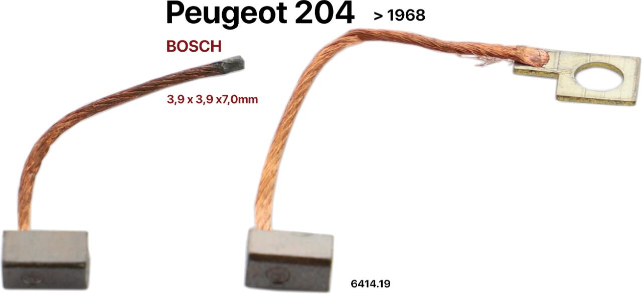 P 204, Wischermotor Bosch: Satz Kohlen. Or. Nr. 6414.19. Passend für Peugeot 204 bis Salon 1968. NOS Peugeot