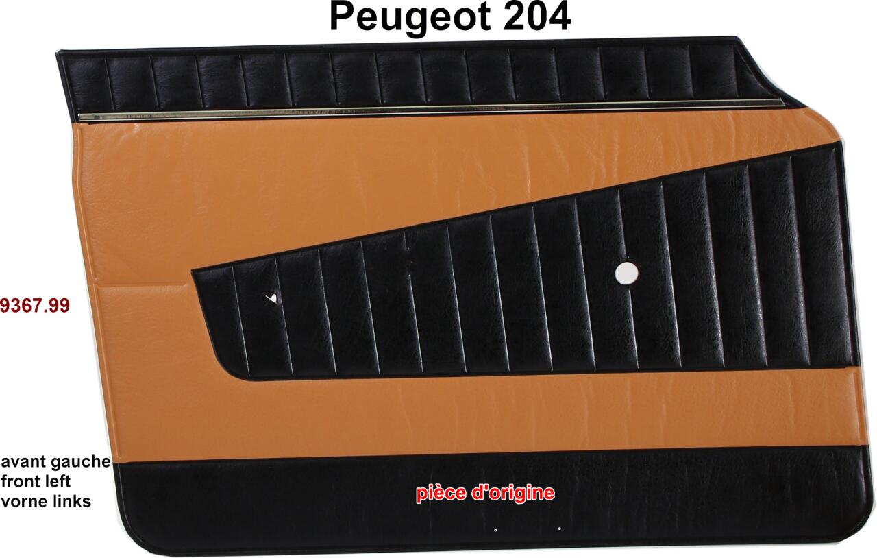 P 204, Türverkleidung vorne links. Farbe: Kunstleder beige-schwarz (pain doré 3170). Passend für Peugeot 204 (Limousine), bis Salon 1968