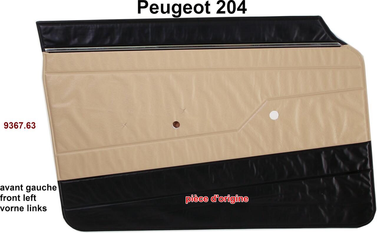 P 204, Türverkleidung vorne links. Farbe: Kunstleder beige-schwarz (isard 3147). Passend für Peugeot 204 (Limousine), bis 1966. Original Peugeot