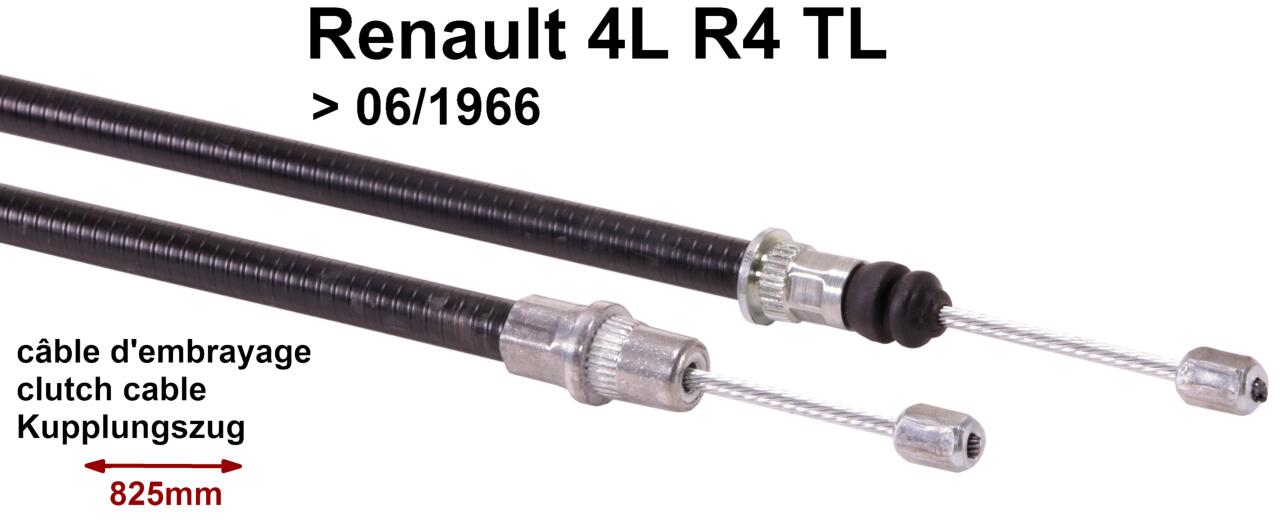 Kupplungszug Renault 4 L, TL. Verbaut bis baujahr 06/1966. Tülle: 675mm. Gesamtlänge: 825mm.