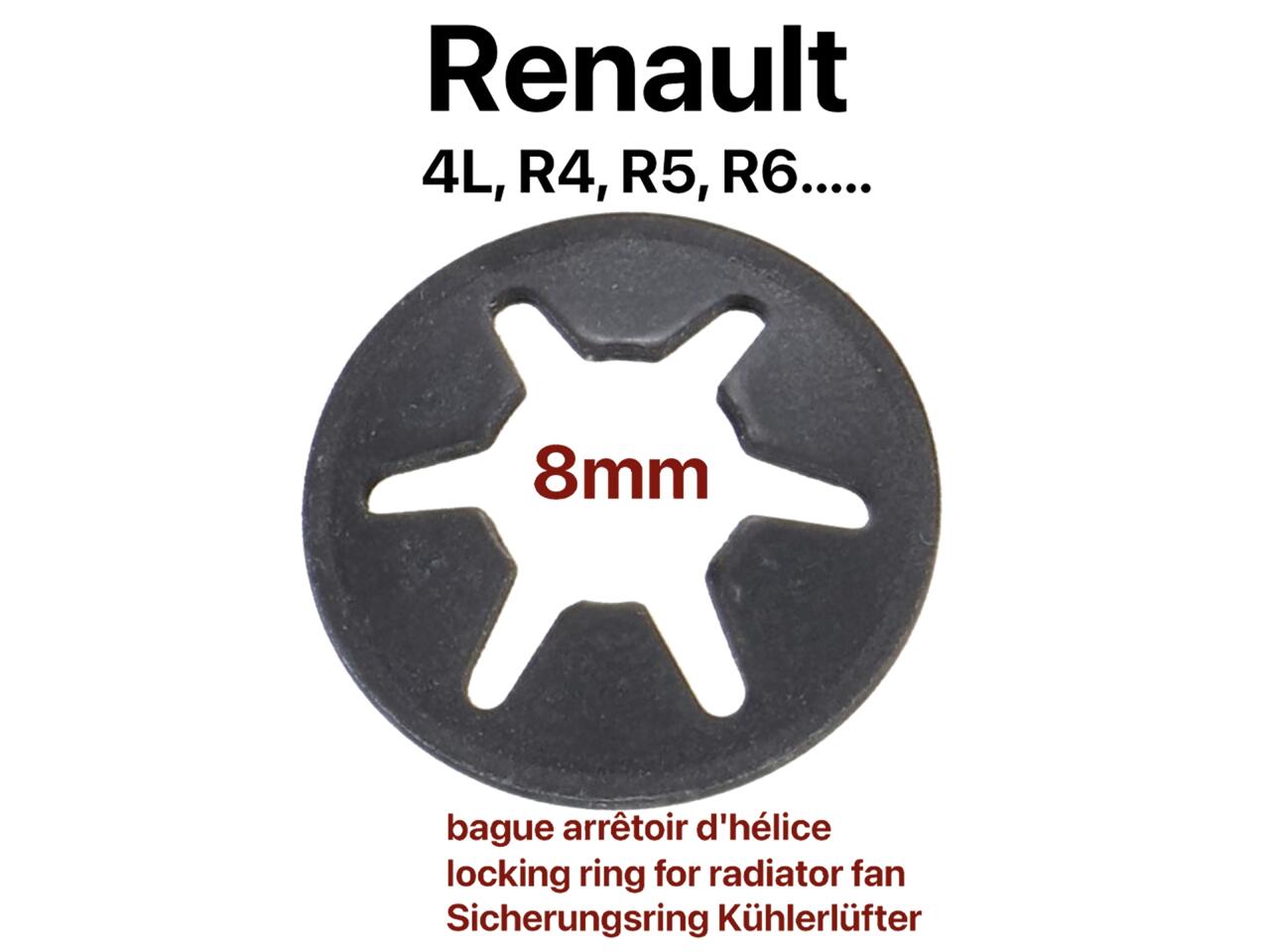 R4/R5/R16, Kühlerlüfter Sicherungsring (Befestigung Ventilatorflügel auf den Lüftermotor). Für 8mm Welle. Passend für Renault R4 (1108ccm), R5