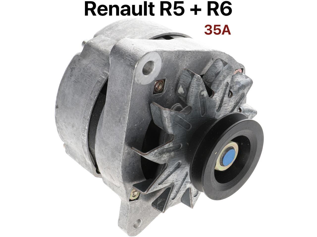 Lichtmaschine Renault R5 + R6, ohne Lichtmaschinenregler. 12 Volt. 35 Ampere. Einbaulage: 45°. Drehrichtung gegen den Uhrzeigersinn.