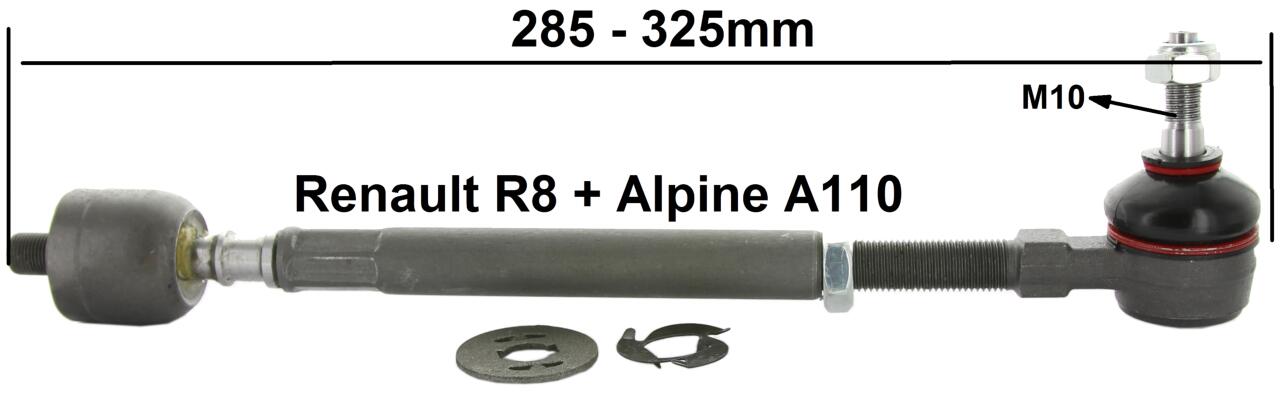 R8/Alpine 110, Spurstange, per Stück. Die Spurstangen sind speziell angefertigt und von der Länge einstellbar, von 285 bis 325mm Gesamtlänge