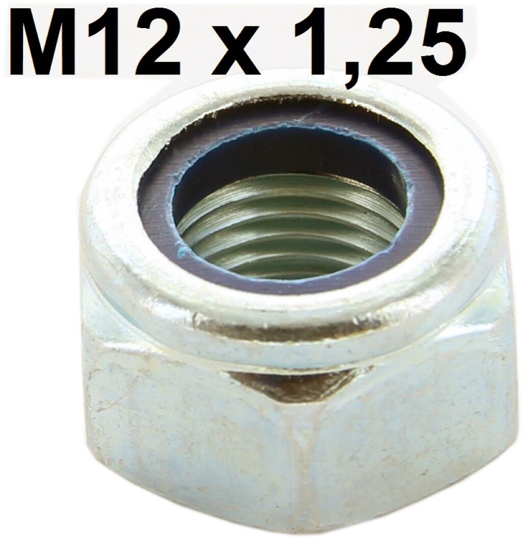 Mutter selbstsichernd M12 x 1,25. Passend für die meisten Traggelenke an der Vorderachse. Renault R4, R5, R6, R8, R10 usw.