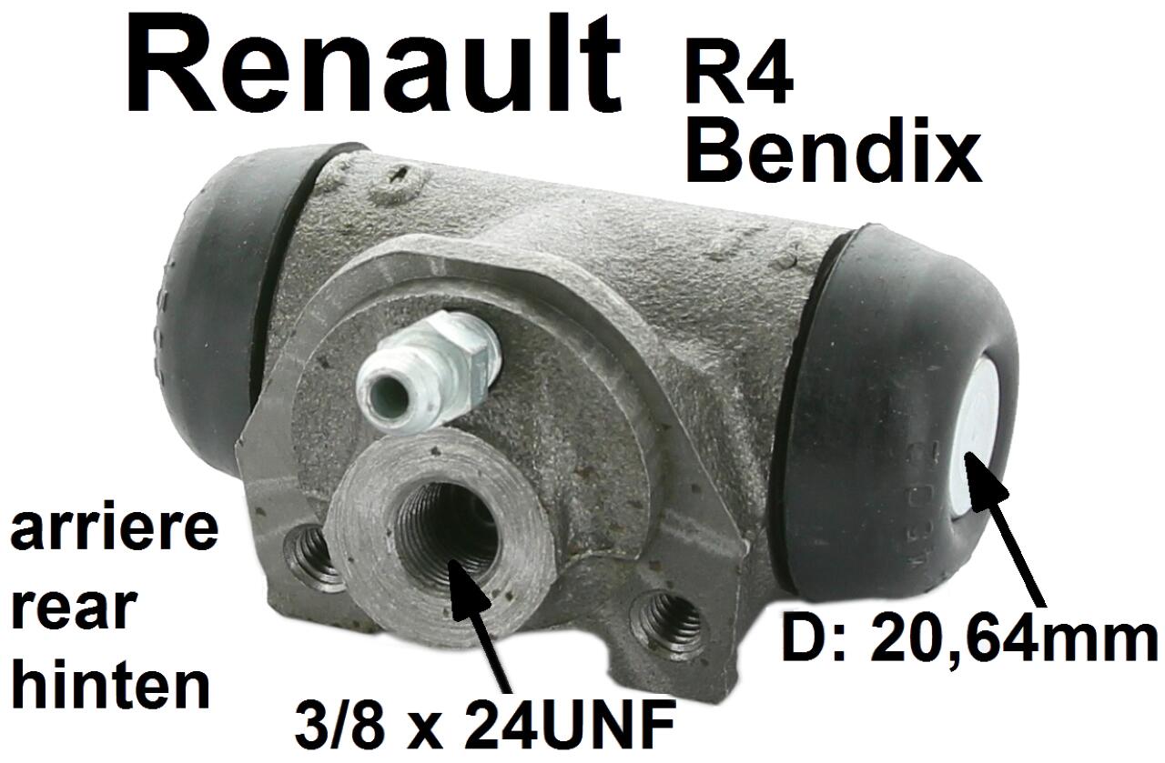 R4, Radbremszylinder hinten. Links + rechts passend. Bremssystem: Bendix. Passend für Renault R4 (R1123 von 10/1962 bis 12/1988