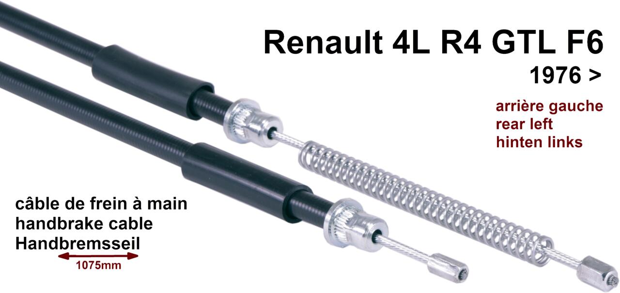 R4, Handbremsseil, hinten links. Passend für Renault 4 GTL + R4 F6, ab Baujahr 1976. Für Bremstrommeldurchmesser: 228mm. Tülle: 825mm