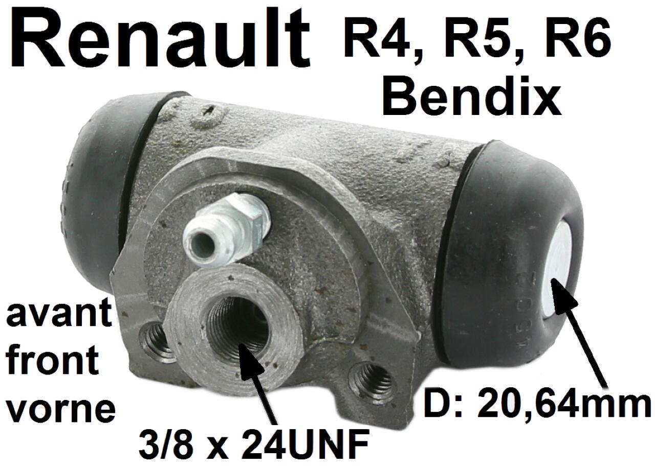 R4, Radbremszylinder vorne. Links + rechts passend. Bremssystem: Bendix. Passend für Renault R4, bis Baujahr 06/1986. Renault R5, R6