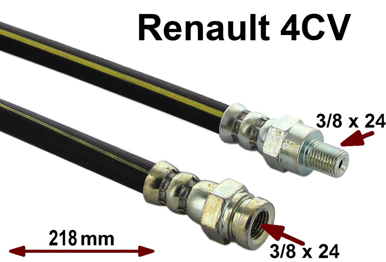 4CV, Bremsschlauch hinten. Passend für Renault 4CV, von Baujahr 4/1953 bis 2/1956. Länge: 218mm. Gewinde: 1x Außengewinde 3/8"-24h