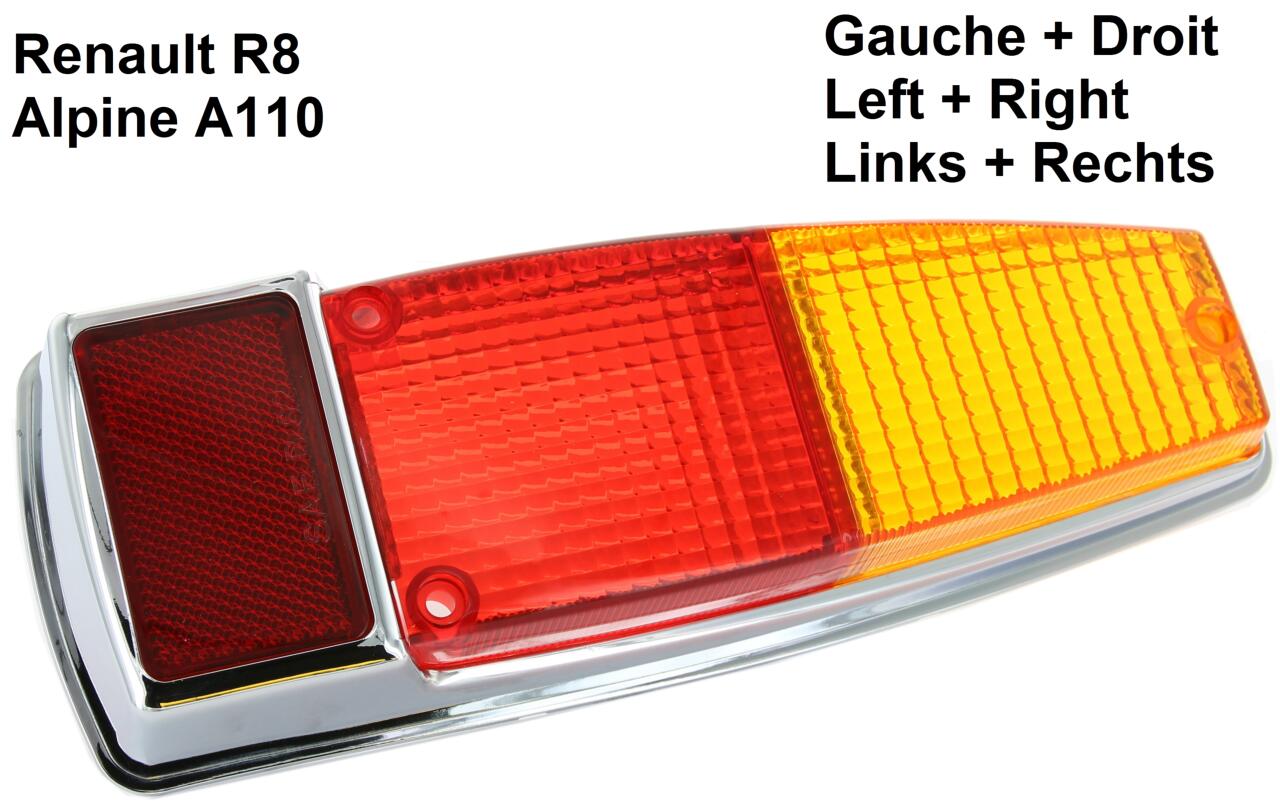 R8/A110, Rücklichtkappe verchromt, links oder rechts passend. Für Renault Renault 8 + Alpine A110.