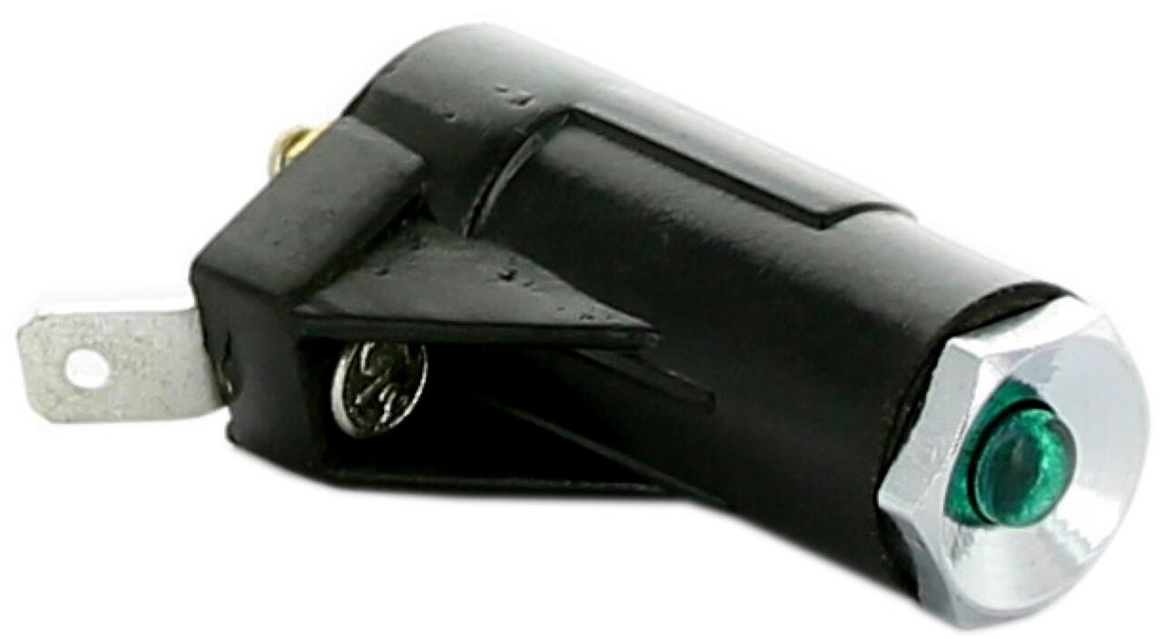 Kontrollleuchte grün, Ausführung Jaeger. Dieser sehr gute Nachbau der Jeager Leuchte wurde teilweise verbaut in: Renault 4CV, Dauphine, Floride