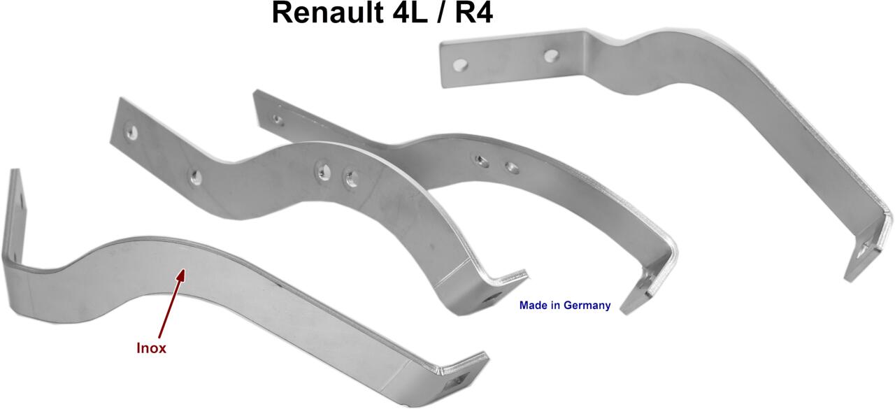 R4, Stoßstangenhalter hinten (4 Teile). Material: Edelstahl. Passend für Renault R4. Made in Germany.