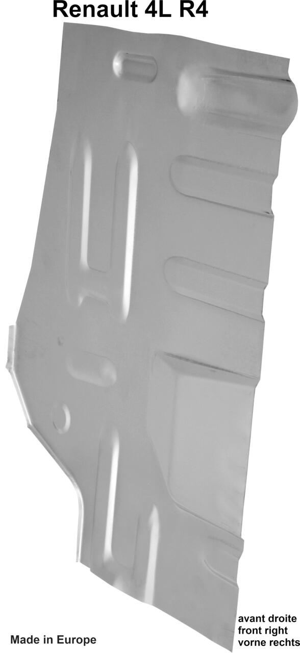 R4, Bodenblech Teilstück, vorne links. Das Blech reicht ca. bis 20cm vor dem Sitzbankkasten. Passend für Renault R4. Made in Europe.