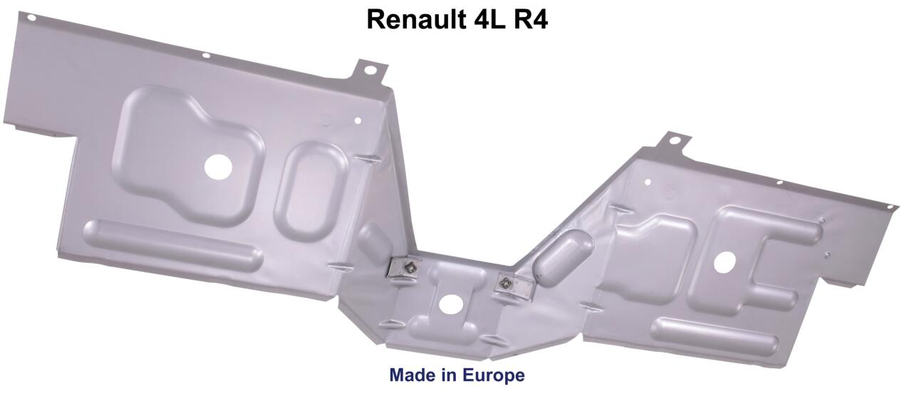 R4, Pedalbodenblech komplett (incl. Motortunnel). Passend für Renault R4. Das Blech ist elektrolytisch verzinkt. Breite: ca. 1390mm. Höhe: ca